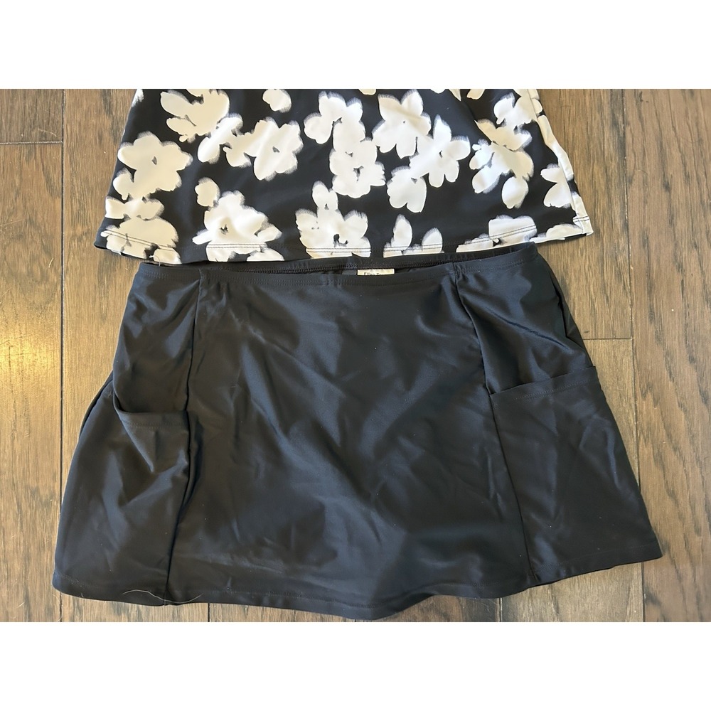 Ellen Tracy 2 Piece Tankini Skort Swimsuit BLACK/ White Sz SMALL NWT SS3 - Picture 2 of 3